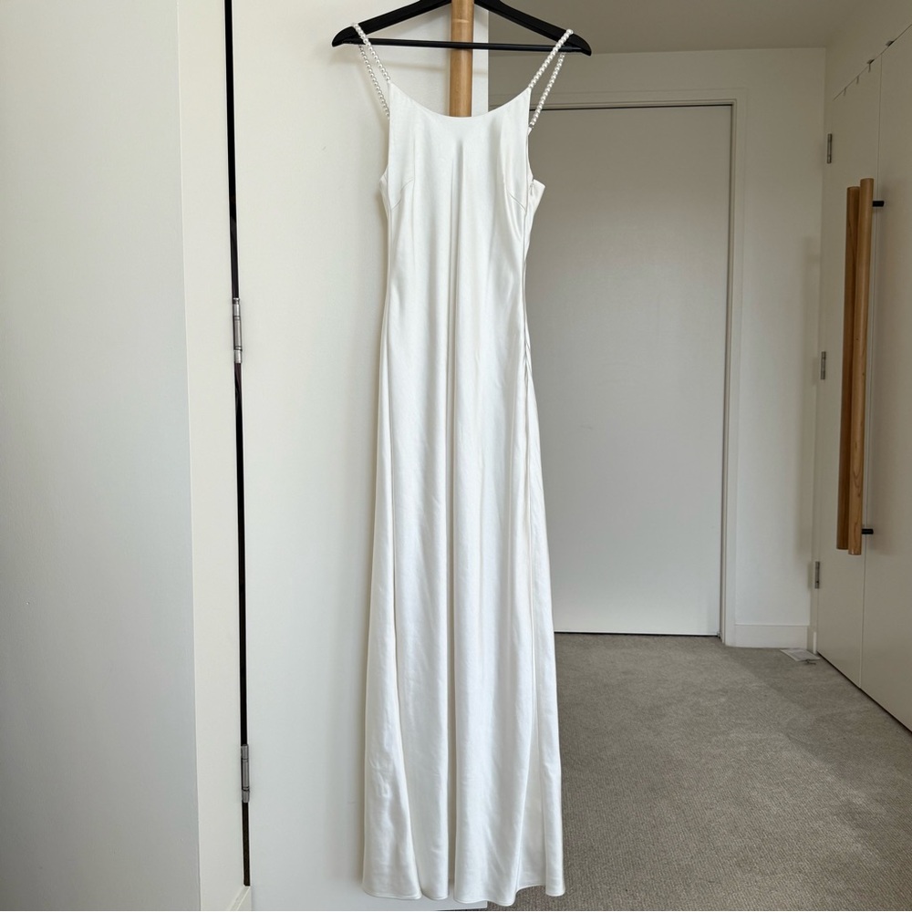 Solid & Striped X The Selena Satin Dress with Beaded Pearls Straps. Retail: $318 - Picture 2 of 15